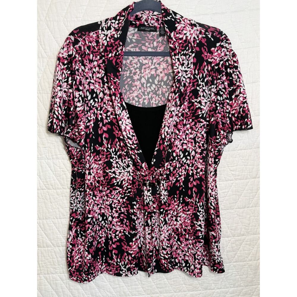 NOTATIONS Women's Pink Patterned Blouse Size 3X attached tank short sleeve